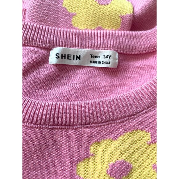 Shein Floral Pattern Floral Knit Crop Sweater - Picture 2 of 3